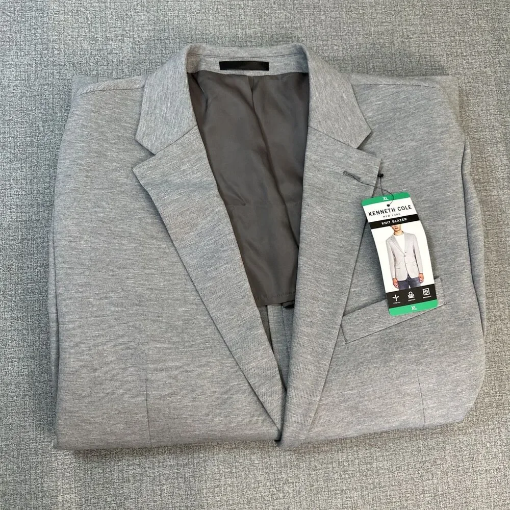 Kenneth Cole Men's New York Knit Blazer Classic Fit Jacket, Gray, Size XL
